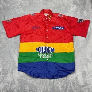 Jeff Hamilton NASCAR Racing Shirt Men L Multi Colorblock Jeff Gordon Button Down